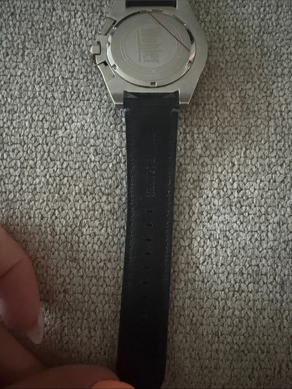 Men's Black and Blue Leather Strap Watch